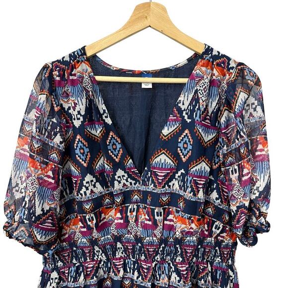 Old Navy Maxi Dress XL Aztec Southwestern Blue Boho - Picture 4 of 14